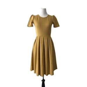 LuLaRoe Amelia dress XXS 00 0 mustard yellow fit & flare pockets light academia